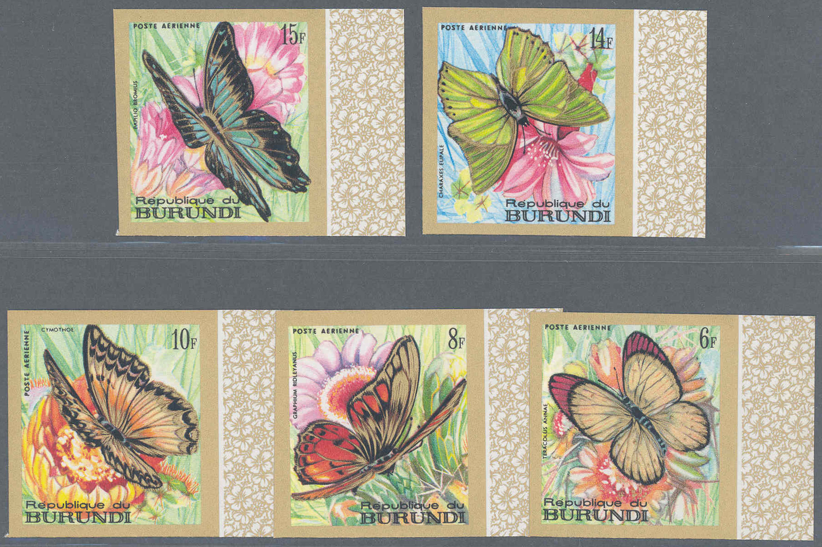 ** Thematik: Tiere-Schmetterlinge / Animals-butterflies: 1968, Burundi, Schmetterlinge Komplett In UNGEZÄHNTEN Randstück - Butterflies