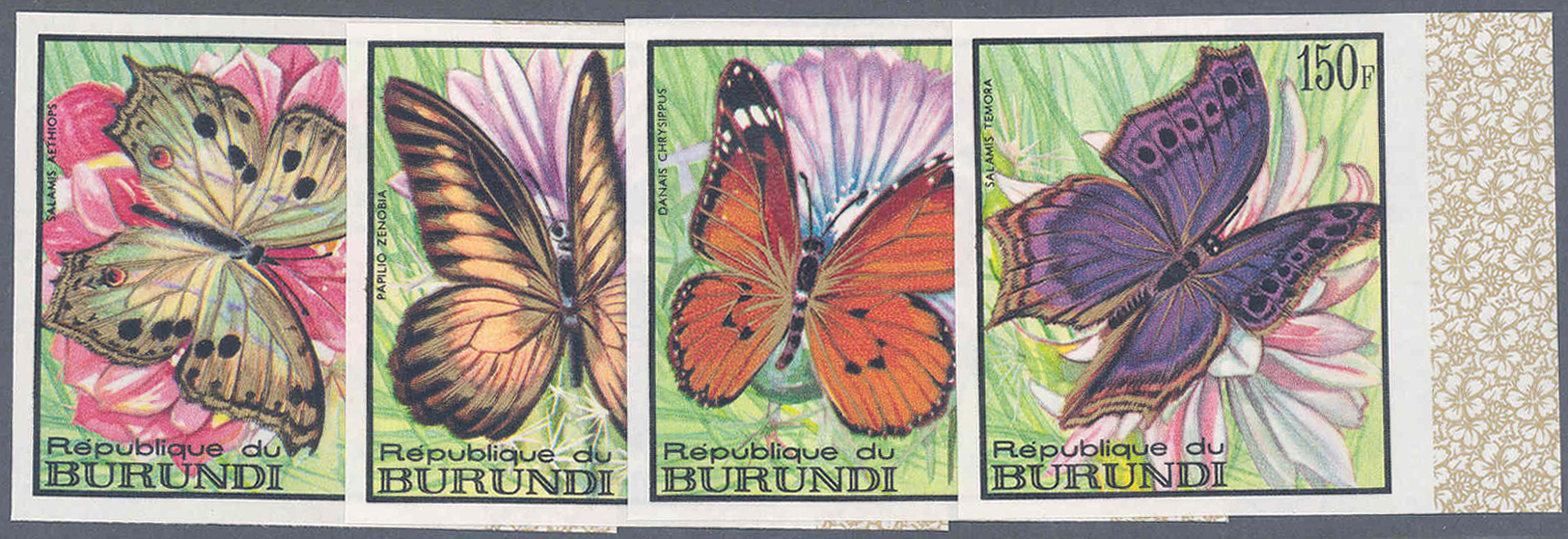 ** Thematik: Tiere-Schmetterlinge / Animals-butterflies: 1968, Burundi, Schmetterlinge Komplett In UNGEZÄHNTEN Randstück - Butterflies