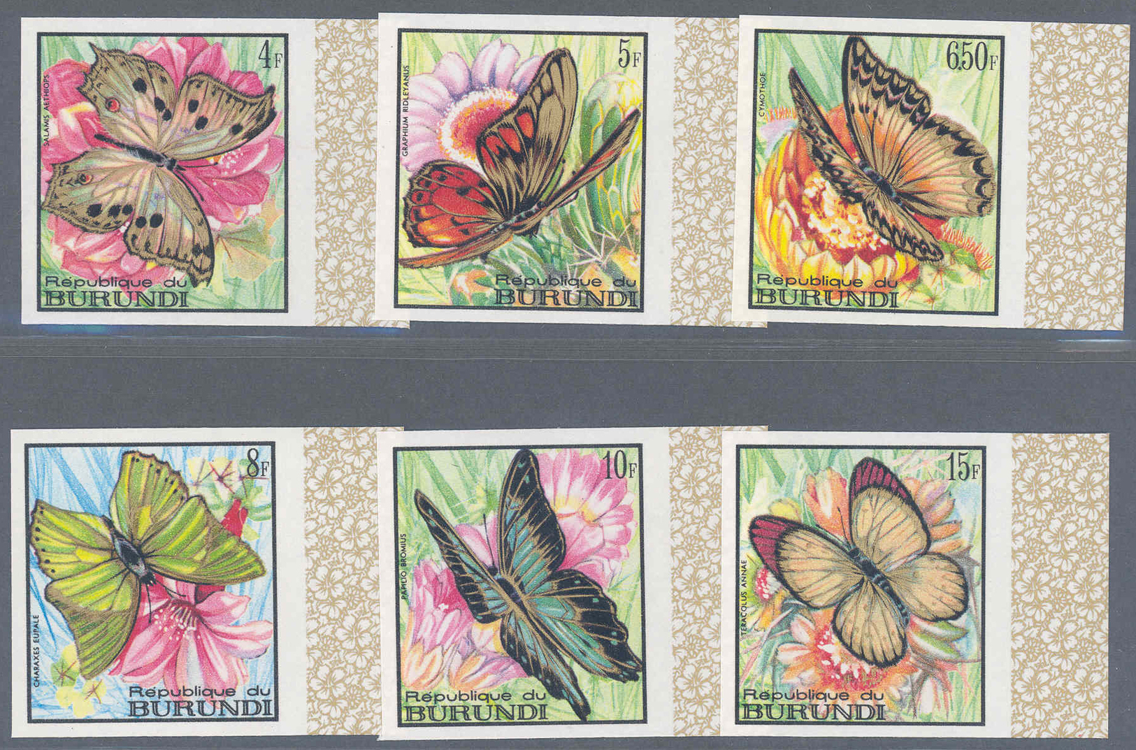 ** Thematik: Tiere-Schmetterlinge / Animals-butterflies: 1968, Burundi, Schmetterlinge Komplett In UNGEZÄHNTEN Randstück - Butterflies