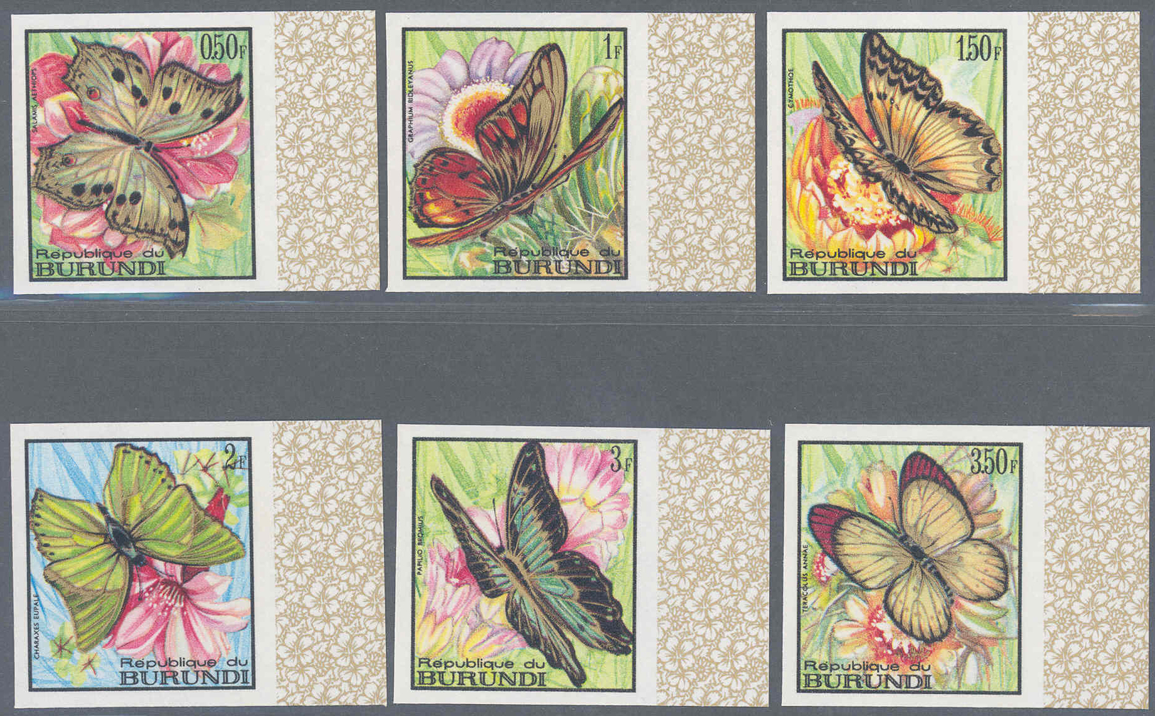 ** Thematik: Tiere-Schmetterlinge / Animals-butterflies: 1968, Burundi, Schmetterlinge Komplett In UNGEZÄHNTEN Randstück - Butterflies