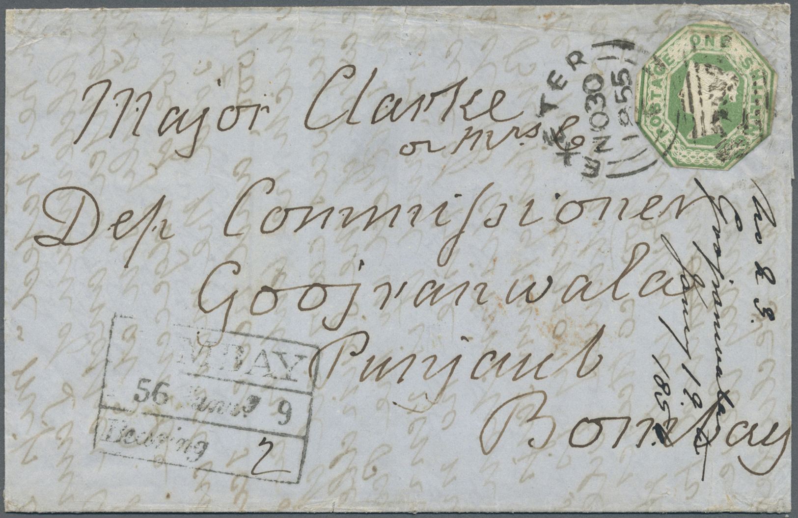 Br Großbritannien: 1853/1855: A Cover And A Letter To India Both Franked By Embossed 1847-55 1s. Green, Cut-to-sh - Autres & Non Classés