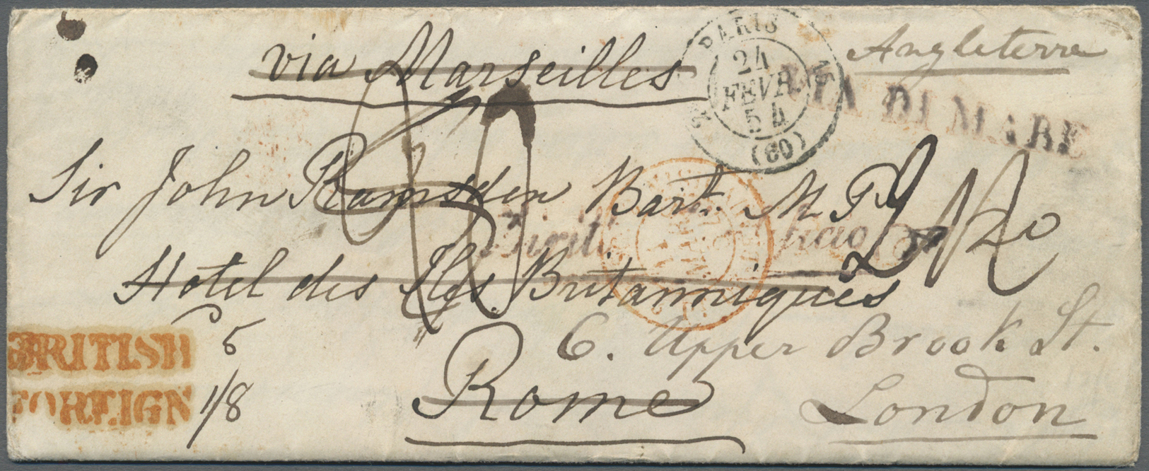 Br Großbritannien: 1854. Stampless Envelope Addressed To Rome Written From The 'Hotel Bristol, Paris' Dated ‘Feb - Other & Unclassified