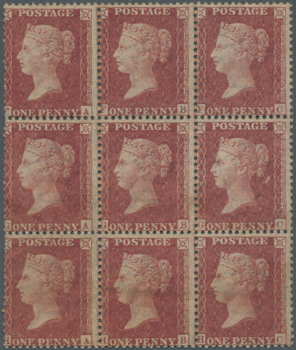 **/* Großbritannien: 1857, A Mint Block Of Nine Of QV 1 D. Rose-red On White Paper, Die II, Alphabet III, Watermark - Autres & Non Classés