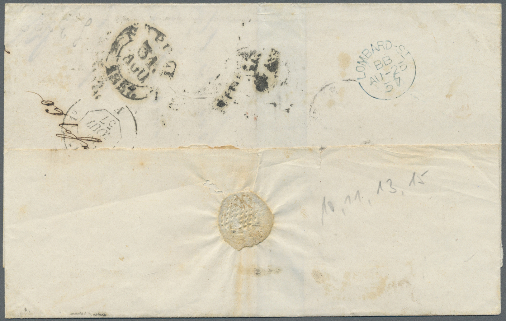 Br Großbritannien: 1857, Entire With Attractive Four Colour Franking From London By "French Packet Via Marseille" - Autres & Non Classés