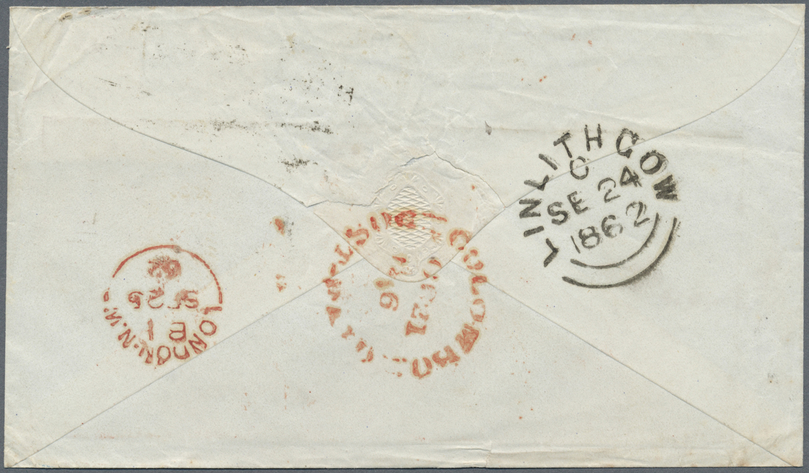 Br Großbritannien: 1857. Envelope (creases, Tears) Addressed To 'Happootelle, Ceylon' Bearing SG 76, 3d Carmine-r - Other & Unclassified