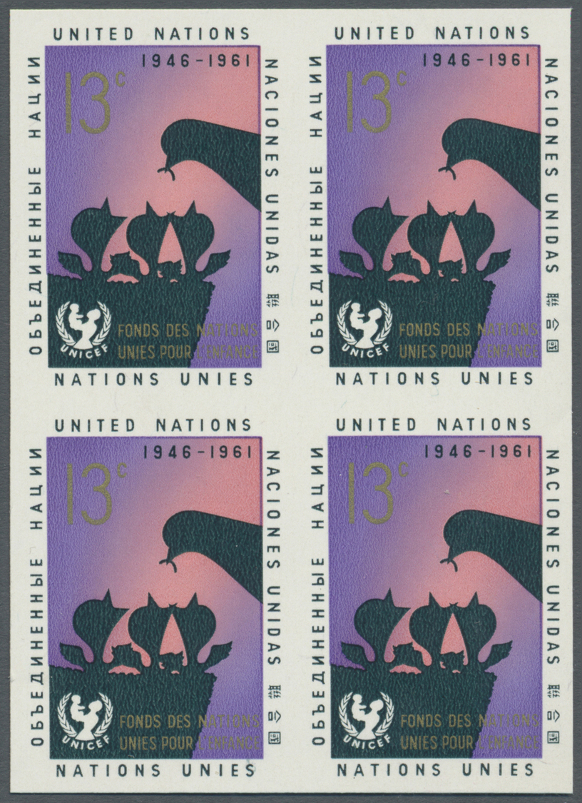** Thematik: Tiere-Vögel / Animals-birds: 1961, UN New York. Imperforate Block Of 4 For The 13c Value Of The UNICEF Issu - Other & Unclassified