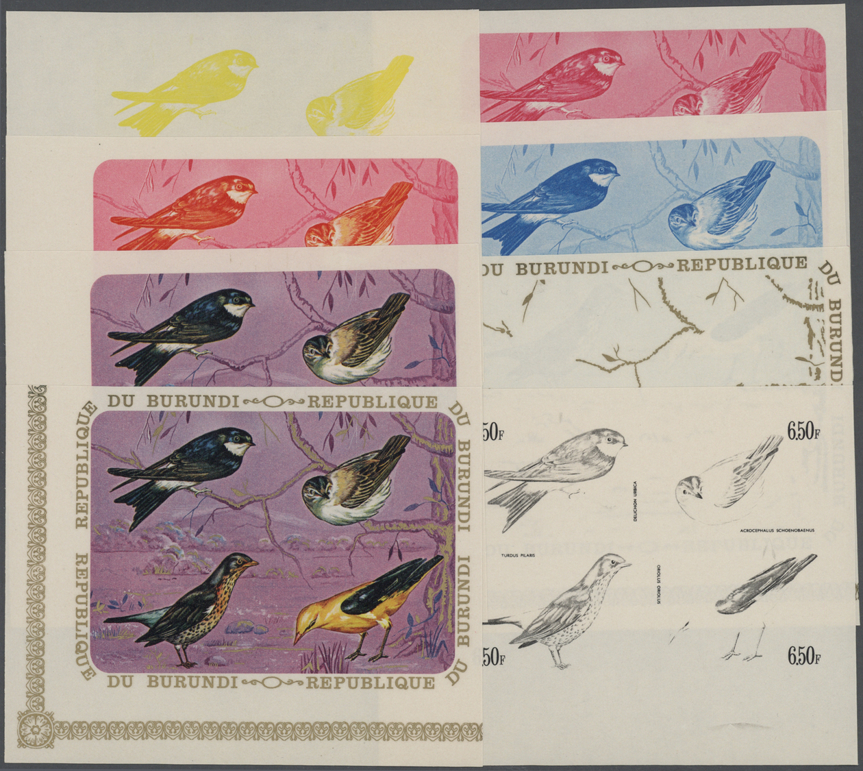 ** Thematik: Tiere-Vögel / Animals-birds: 1970, Burundi, Delichon Urbica, Acrocephalus Schoenobaenus, Turdus Pilaris, Or - Other & Unclassified