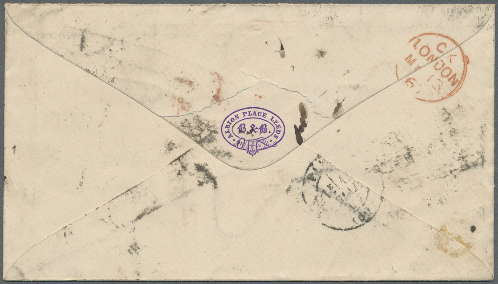 Br Großbritannien: 1867. Envelope Addressed To France Bearing SG 44, 1d Rose (4) Tied By Leeds/447 Duplex Underpa - Sonstige & Ohne Zuordnung