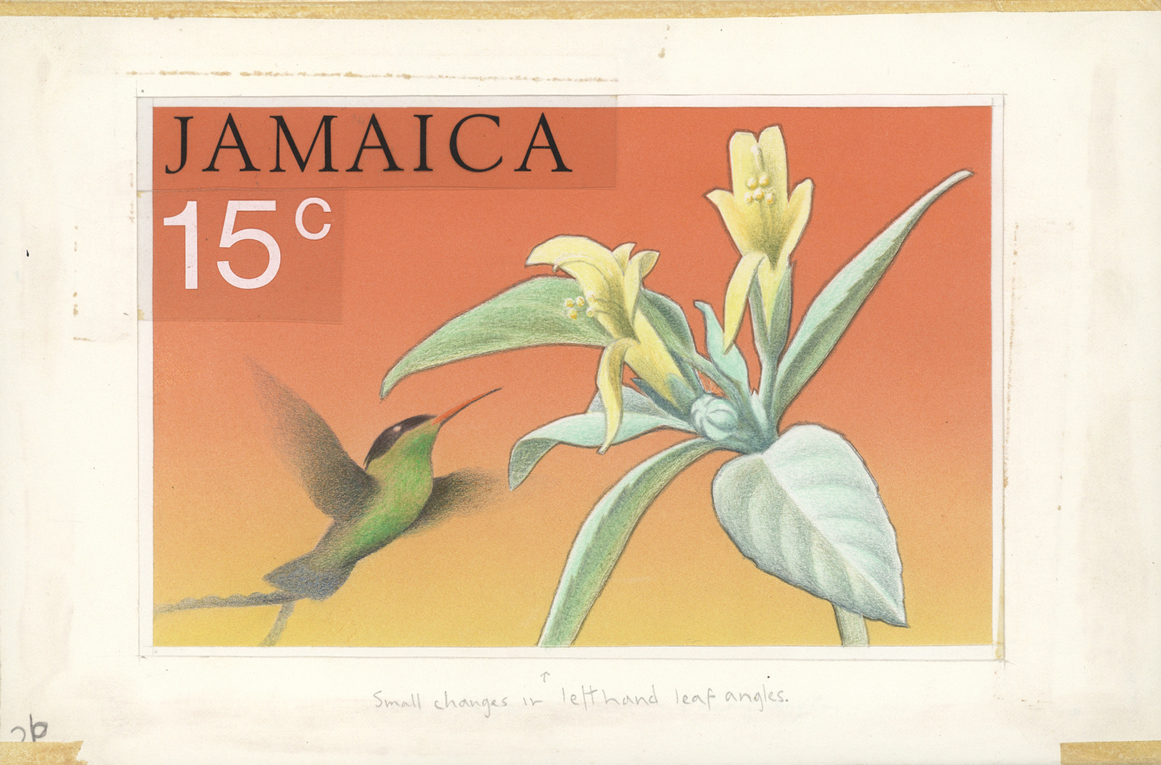 Thematik: Tiere-Vögel / Animals-birds: 1973, Jamaica, HUMMINGBIRD Approaching COLUMNEA ARGENTEA, Unadopted Drawing For O - Other & Unclassified