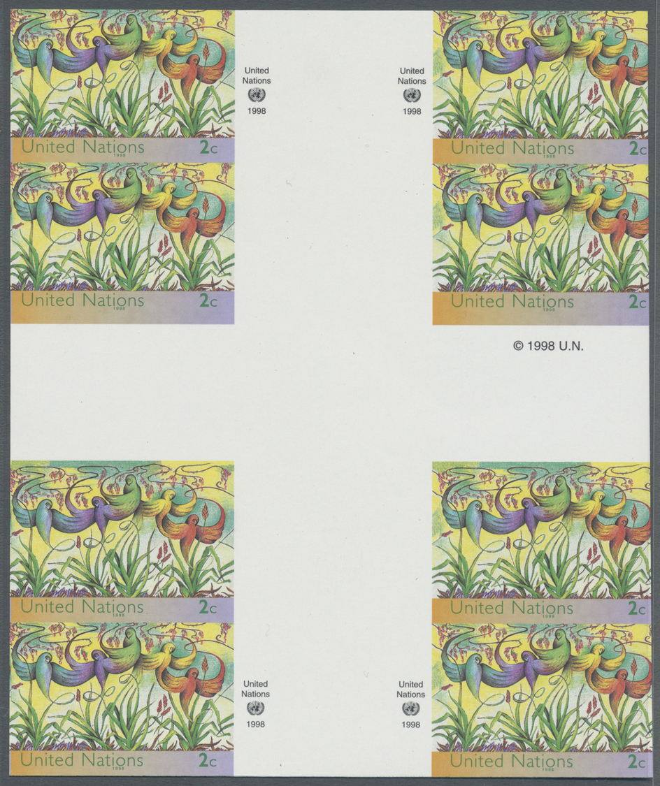 ** Thematik: Tiere-Vögel / Animals-birds: 1998, UN New York. Imperforate Cross Gutter Block Of 4 Vertical Pairs For The  - Other & Unclassified
