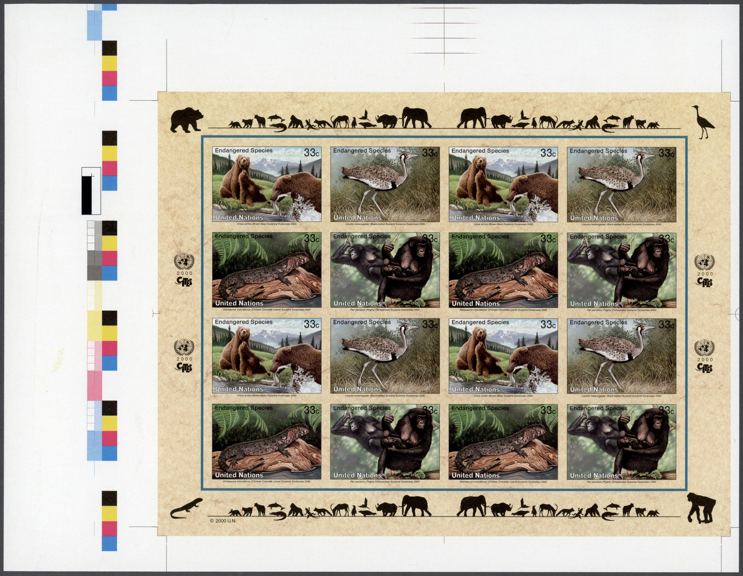 ** Thematik: Tiere-Vögel / Animals-birds: 2000, UNO New York. Imperforate Pane Of 4 Sets Of 4 Showing Brown Bear, Black- - Other & Unclassified