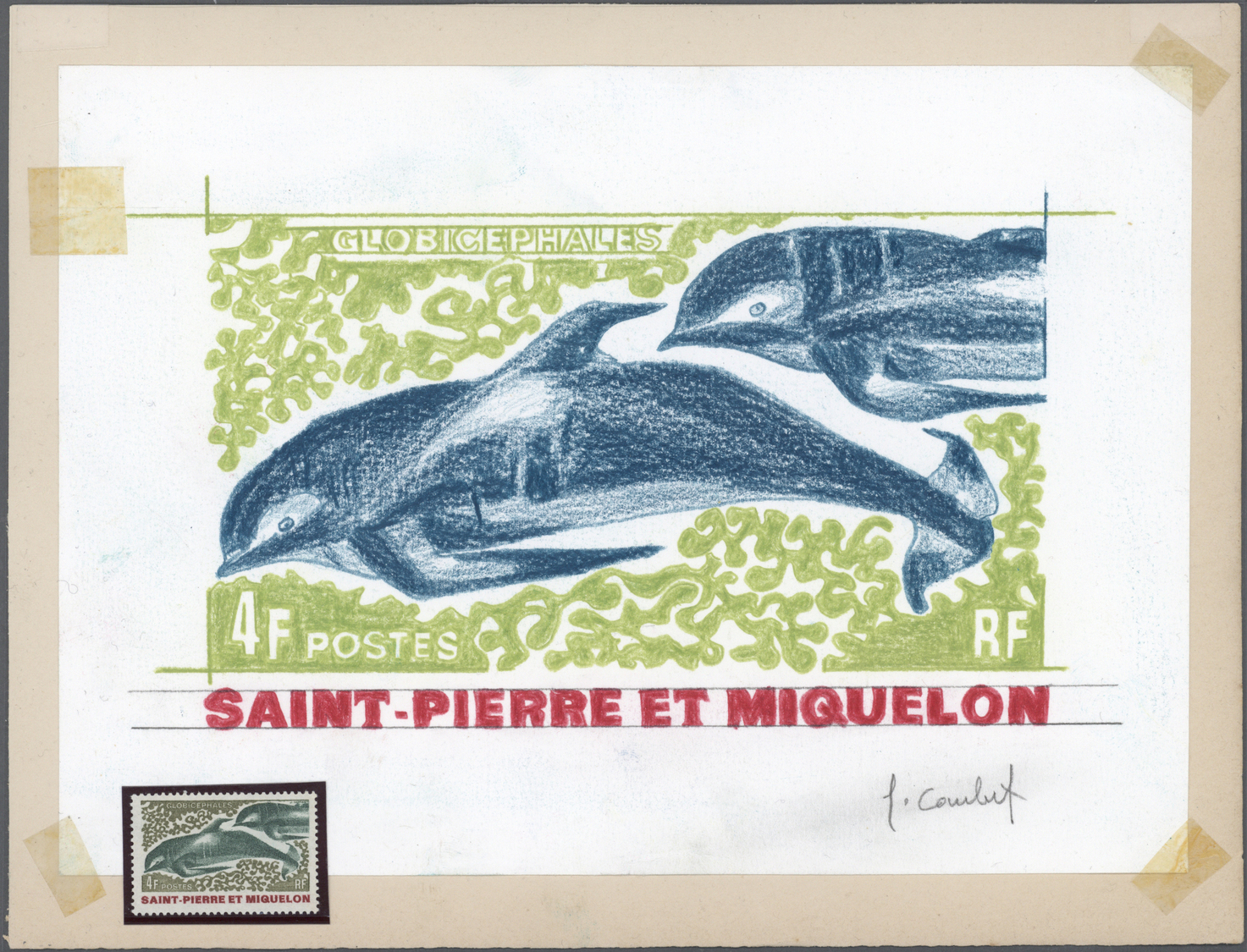 Thematik: Tiere-Meeressäuger (u.a. Wale) / Animals-aquatic Mammals: 1969, St. Pierre & Miquelon. Artwork For The 4fr Val - Other & Unclassified