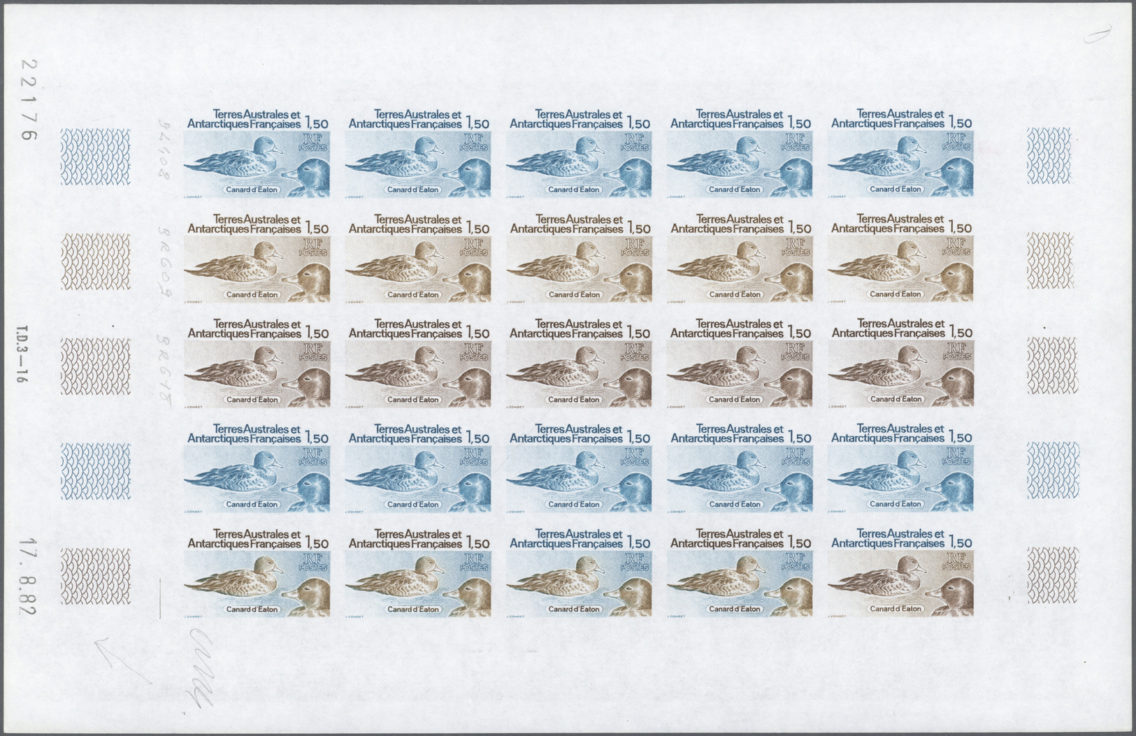 ** Thematik: Tiere-Wasservögel / Animals-water Birds: 1983, F.S.A.T. Complete Color Proof Sheet Of 25 For The 1.50fr Sta - Other & Unclassified