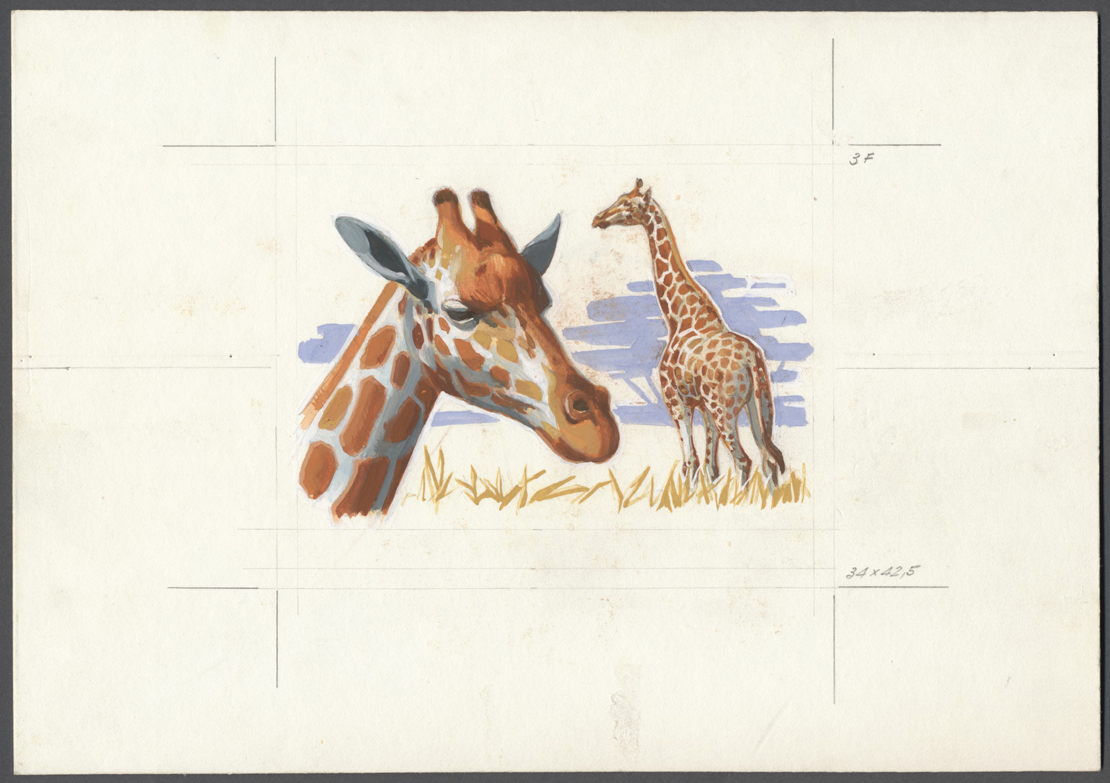 Thematik: Tiere-Zootiere / Animals-zoo Animals: 1982, Burundi, Handgemalter Entwurf Für Die 3 Fr.-Marke 'NETZGIRAFFE' Au - Autres & Non Classés