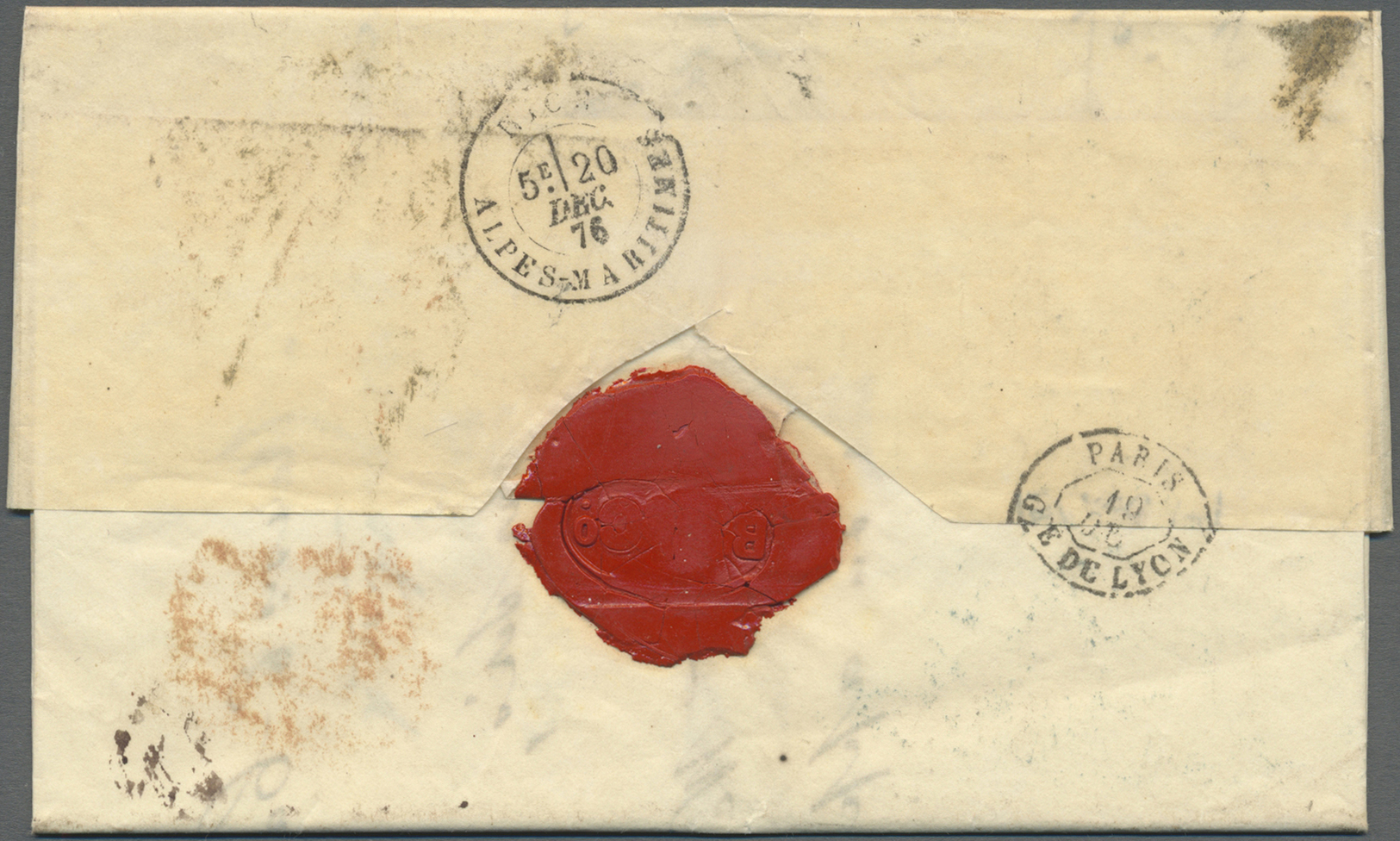 Br Großbritannien: 1876. Registered Envelope Addressed To France Bearing SG 144, 3d Rose (strip Of Three) Tied By - Autres & Non Classés