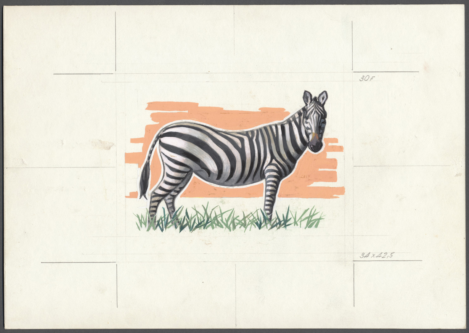 Thematik: Tiere-Zootiere / Animals-zoo Animals: 1982, Burundi, Handgemalter Entwurf Für Die 30 Fr.-Marke 'BURCHELL-ZEBRA - Other & Unclassified