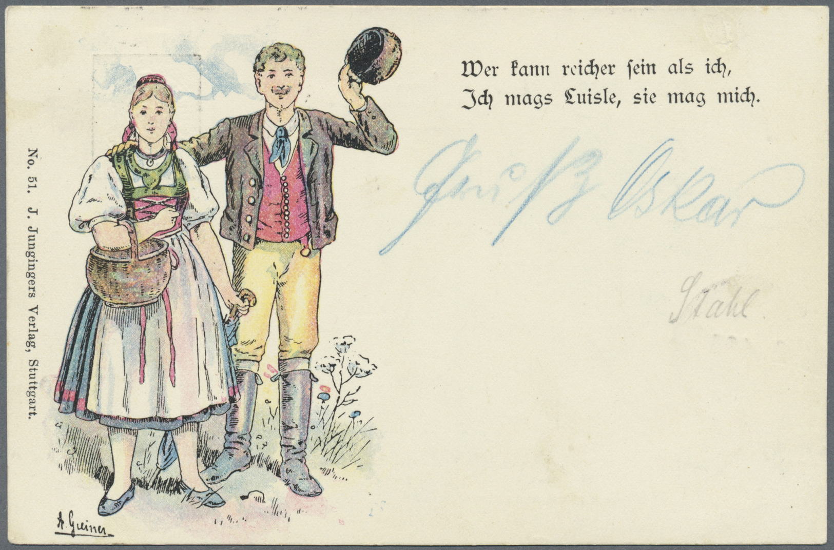 GA Thematik: Trachten / Costumes: 1896, Württemberg 5 Pfg. Privatganzsachenkarte Mit Farbiger Abb. Eines Trachtenpaares, - Costumes