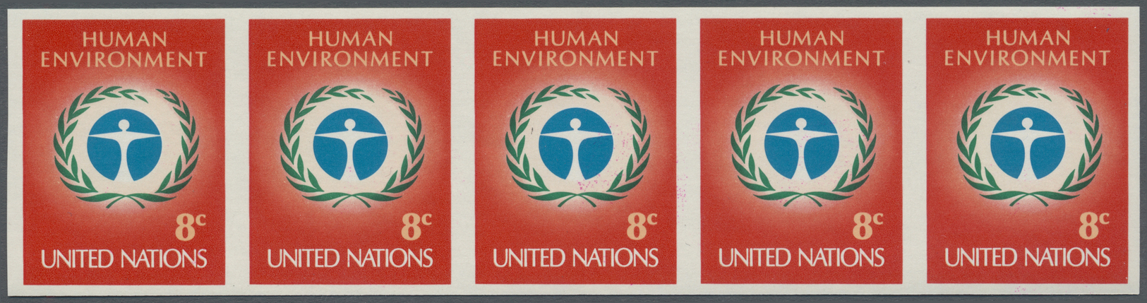 ** Thematik: Umweltschutz / Environment Protection: 1972, UN New York. Imperforate, Horizontal Strip Of 5 For The 8c Val - Protection De L'environnement & Climat