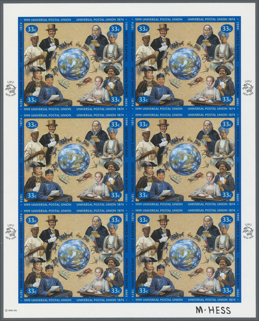 ** Thematik: UPU / United Postal Union: 1999, UN New York. Imperforate Pane Of 6 Se-tenant Blocks Of 4 Of The Issue "UPU - U.P.U.