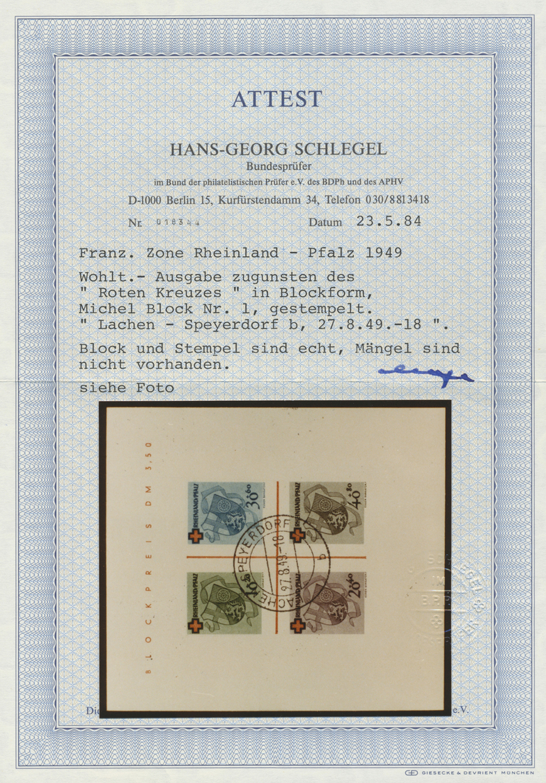 O Französische Zone - Rheinland Pfalz: 1949, Blockausgabe „Rotes Kreuz”, In Type II, Sauber Gestempelt - Altri & Non Classificati