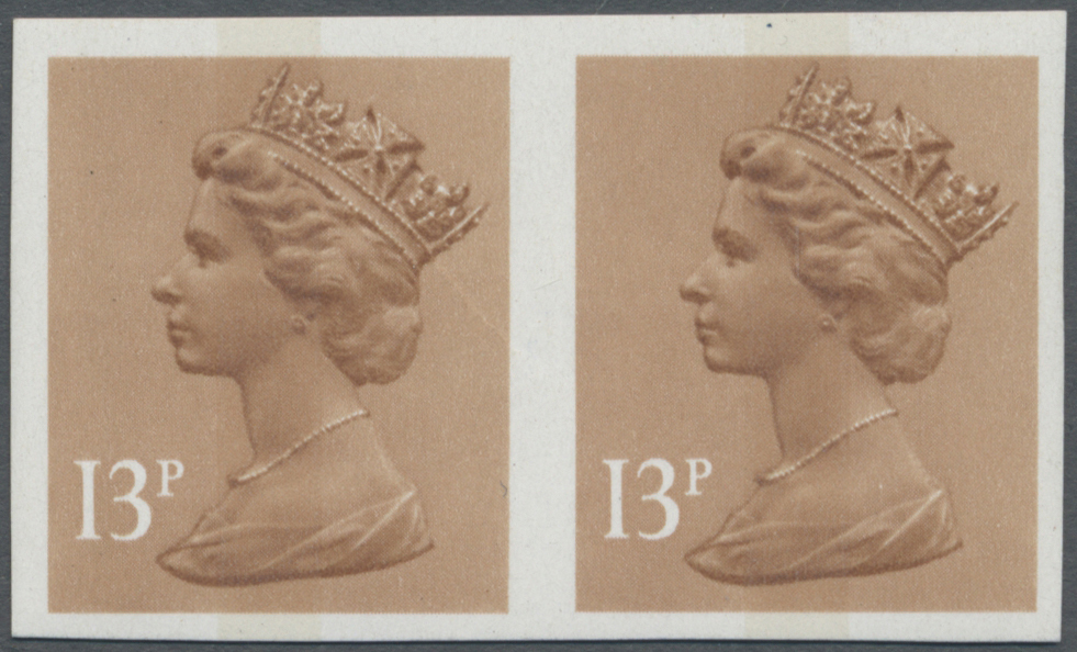 ** Großbritannien - Machin: 1984, 13p. Pale Chestnut, One Centre Band, Imperforated Horiz. Pair, Unmounted Mint. - Série 'Machin'