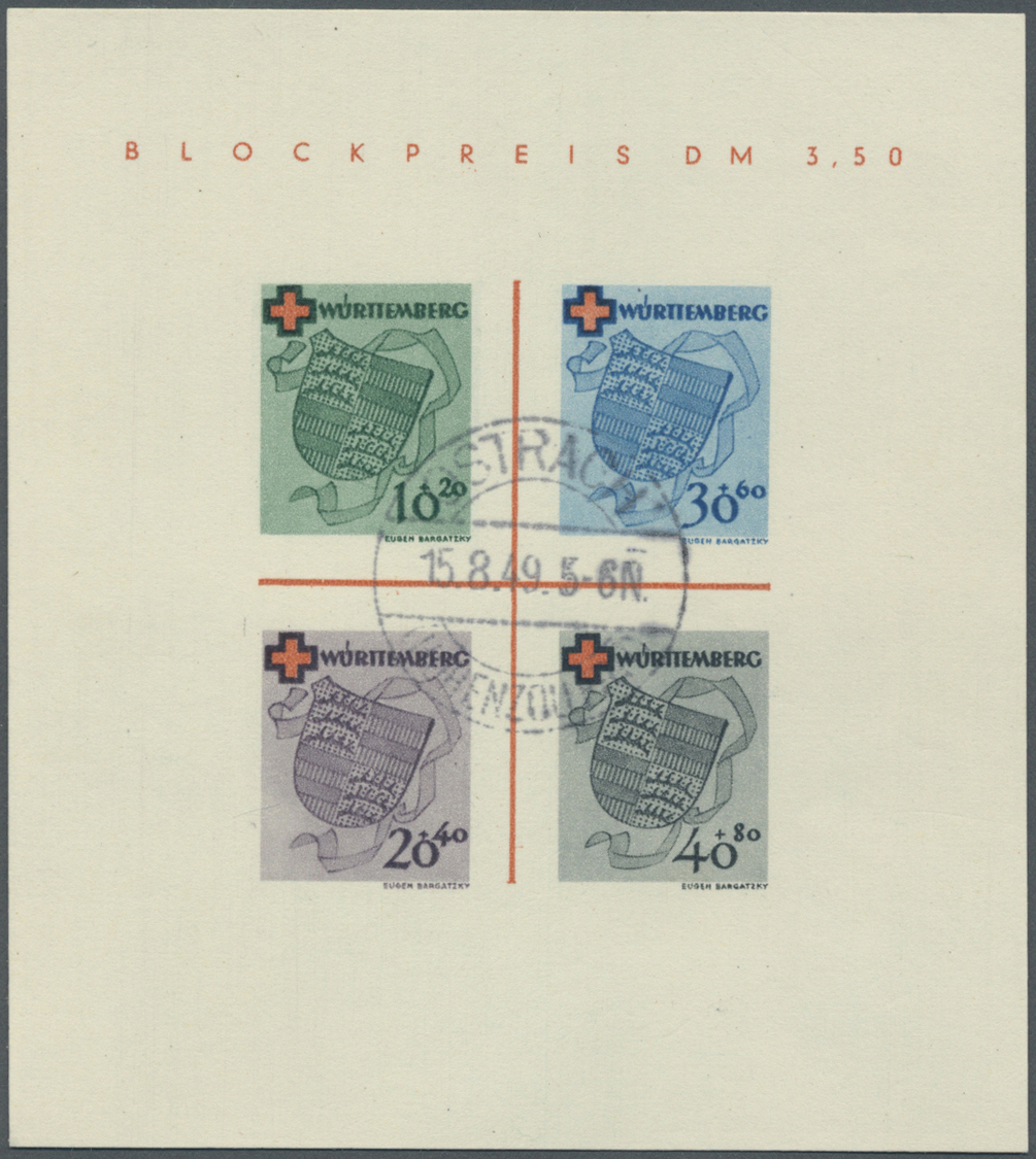 O Französische Zone - Württemberg: 1949, Blockausgabe „Rotes Kreuz”, Sauber Gestempelt Mit Stpl. OSTRA - Autres & Non Classés