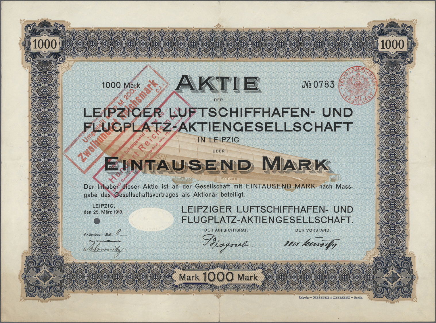 Thematik: Zeppelin / Zeppelin: 1913: DEUTSCHLAND, Leipziger Luftschiffhafen- Und Flugplatz AG Leipzig 1913. Vierfarbige - Zeppelins