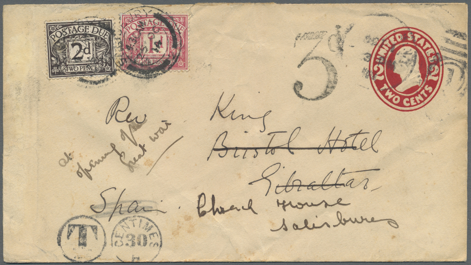 GA Großbritannien - Portomarken: 1914. United States Postal Stationery Envelope 2c Carmine Cancelled By New York - Postage Due
