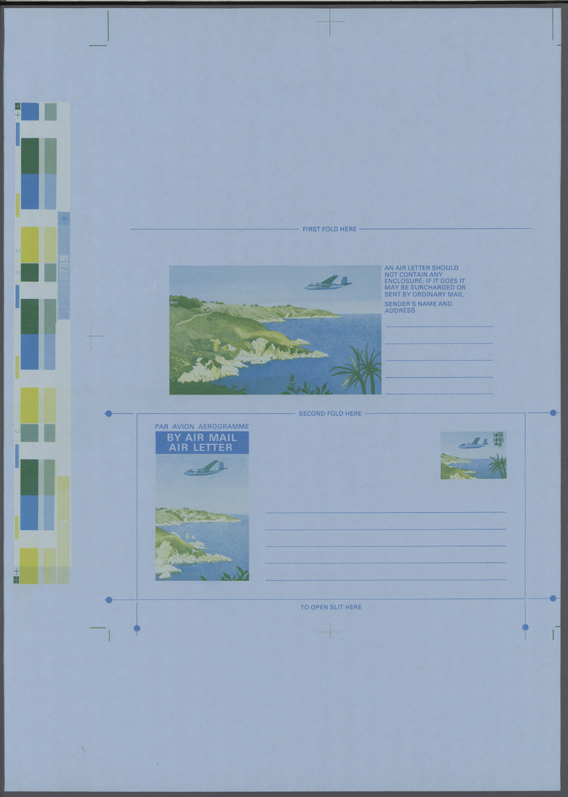 GA Großbritannien - Guernsey: 1980, A Series Of Uncut Printers Progressive Proofs Of The 14½p Aircraft Over Bay A - Guernsey