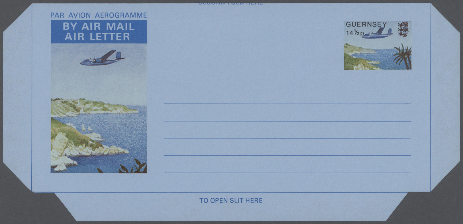 GA Großbritannien - Guernsey: 1980, A series of uncut printers progressive proofs of the 14½p Aircraft over Bay a