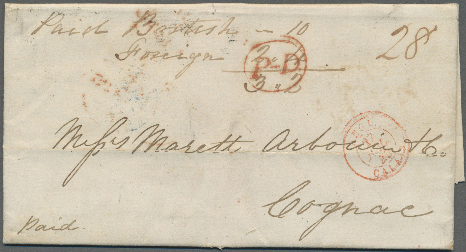Br Großbritannien - Isle Of Man: 1840. Stampless Envelope To France Cancelled By Douglas/lsle Of Man Circular Dat - Isle Of Man