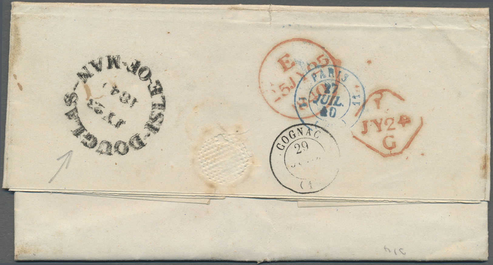 Br Großbritannien - Isle Of Man: 1840. Stampless Envelope To France Cancelled By Douglas/lsle Of Man Circular Dat - Isle Of Man