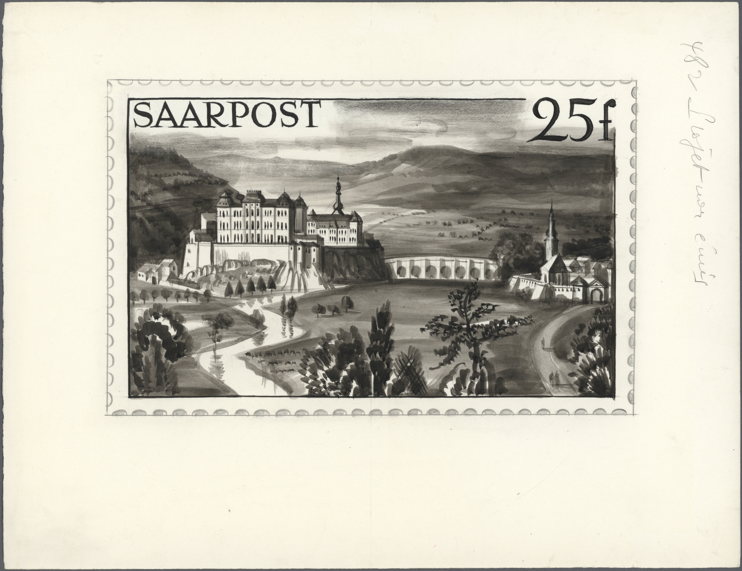 (*) Saarland (1947/56): 1947, Freimarken Wiederaufbau Des Saarlandes, S/w-Entwurfszeichnung Im Folioquer - Unused Stamps