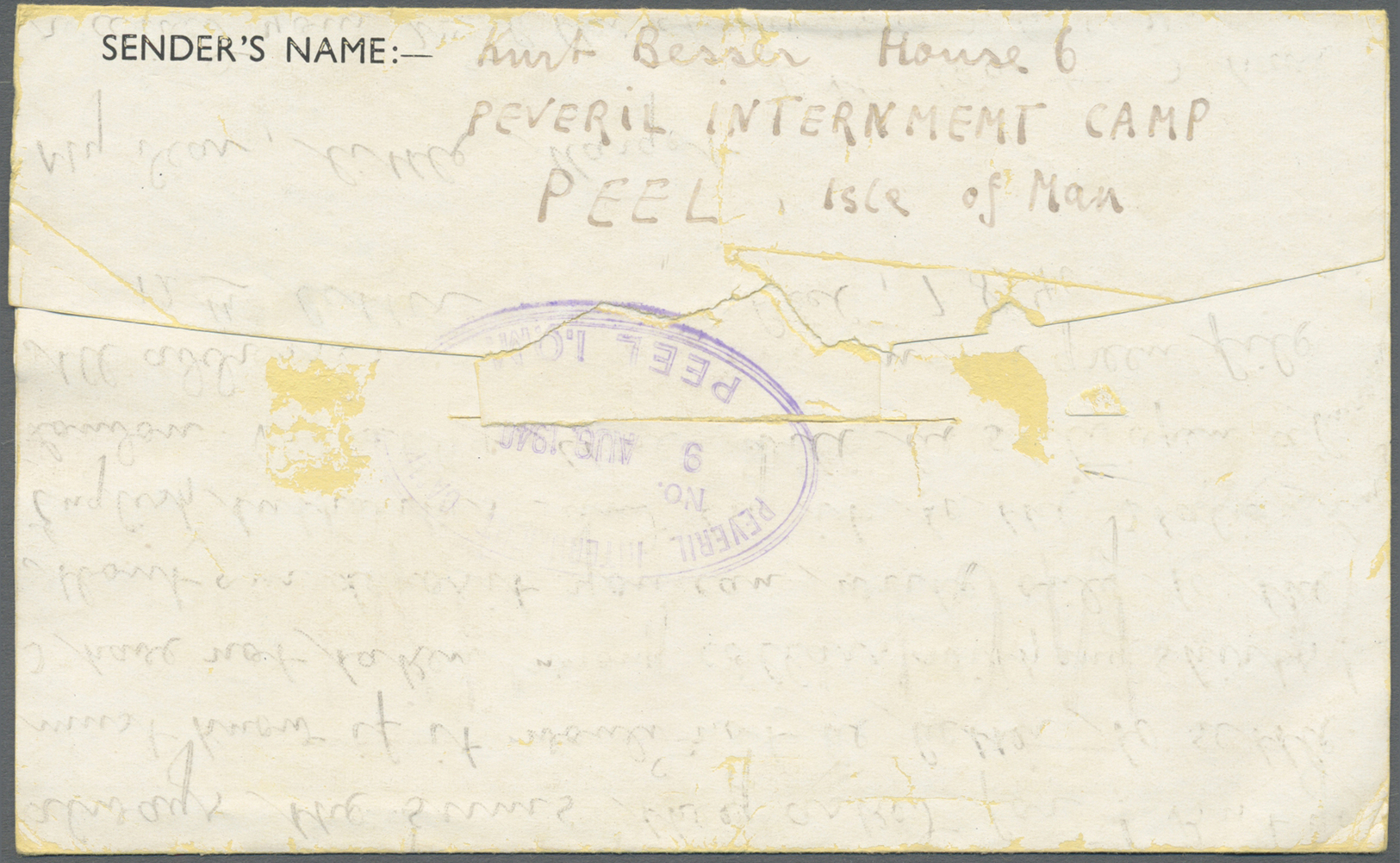 Br Großbritannien - Isle Of Man: 1940. Stampless Folded Letter Sheet Written By German Internee, ‘House 6, Peveri - Isle Of Man
