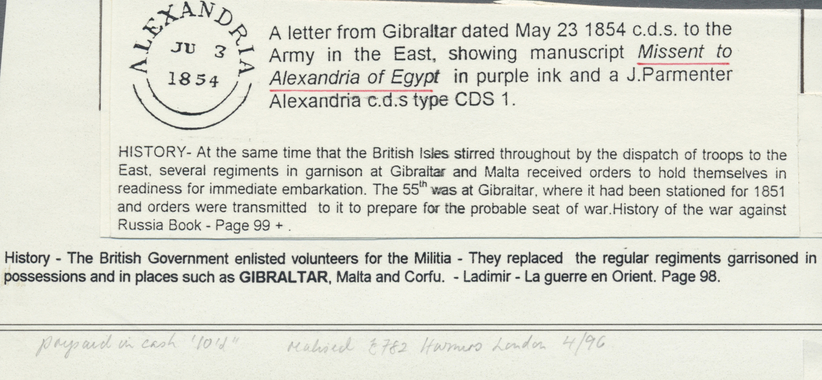 Br Ägypten: 1854, Folded Mourning Envelope From "GIBRALTAR 23/MAY/1854" Addressed To The "army In The East", Showing Pur - 1915-1921 British Protectorate