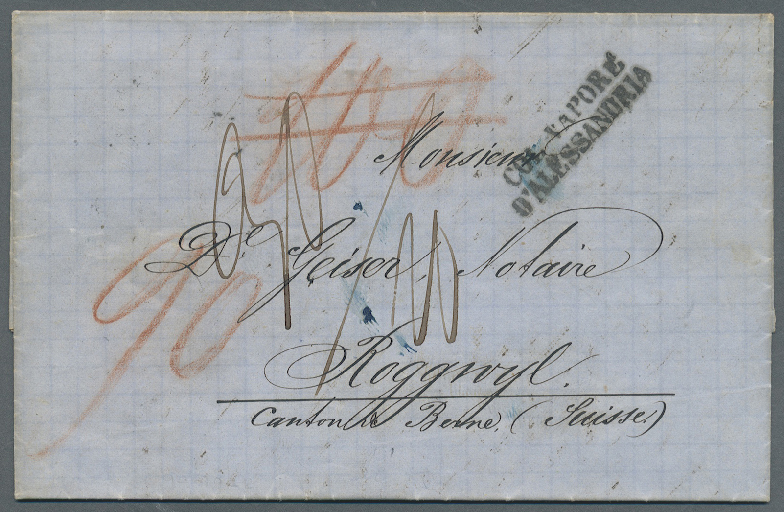 Br Ägypten: 1864. Stampless Envelope Written From Alexandria Dated '20 May 1864' Addressed To Switzerland Endorsed '30'  - 1915-1921 British Protectorate