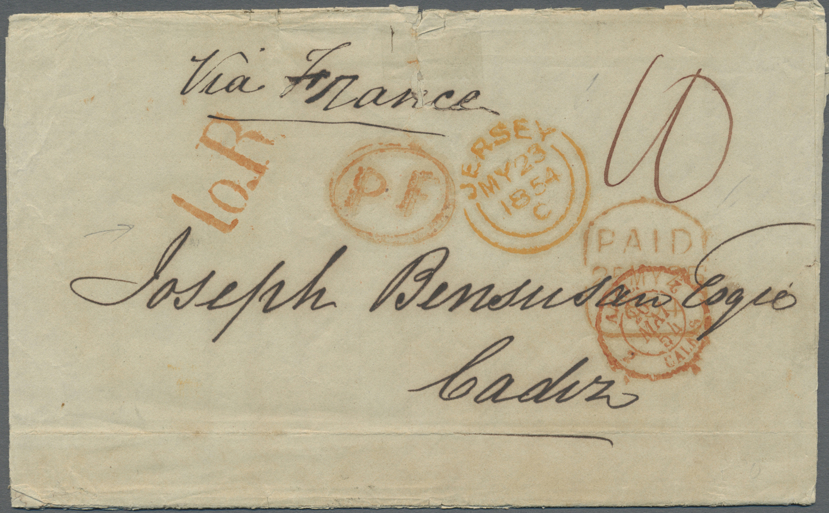 Br Großbritannien - Jersey: 1854. Stampless Envelope (tears And Creases) Written From Jersey Dated '23rd May 1854 - Jersey