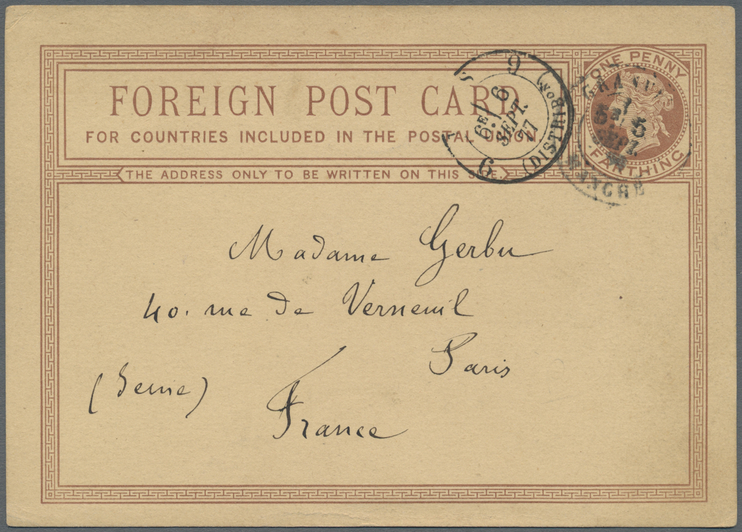 Br Großbritannien - Jersey: 1877. Great Britain Postal Stationery Card 'one Penny Farthing' Brown Written From Je - Jersey