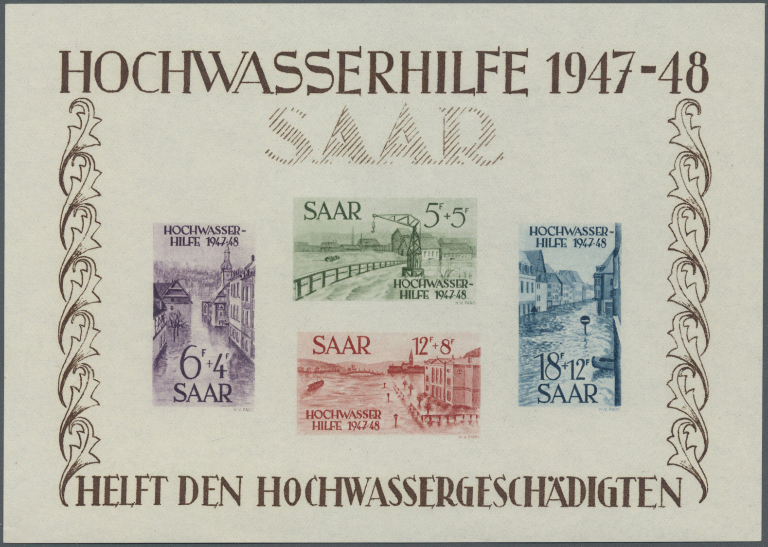 ** Saarland (1947/56): 1948, "Hochwasserhilfe"-Blockpaar, Einwandfrei Postfrische Blocks Im Originalfor - Unused Stamps