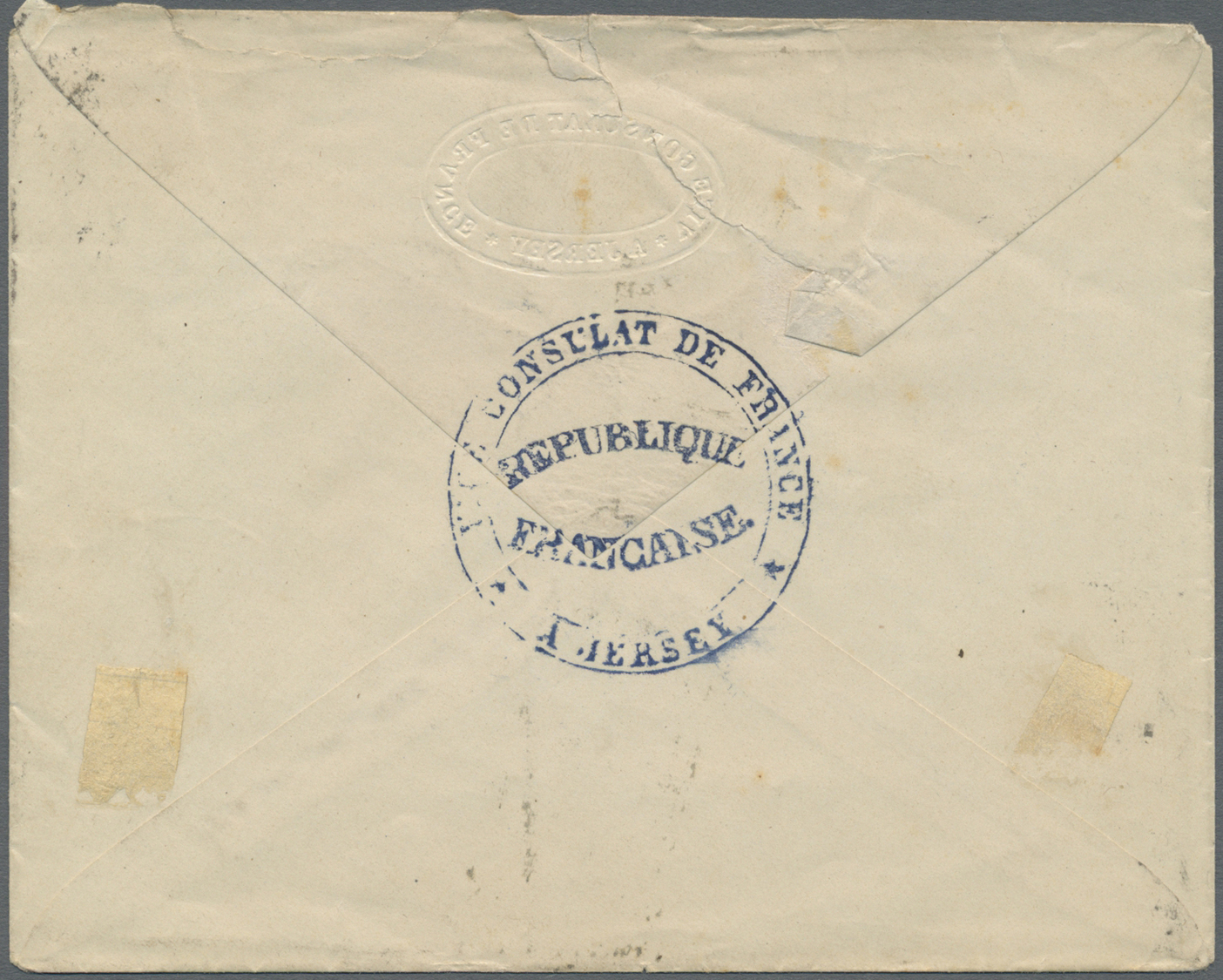 Br Großbritannien - Jersey: 1888. Stampless Envelope (tears) Embossed 'Vice Consulate De France/a Jersey' With Ci - Jersey