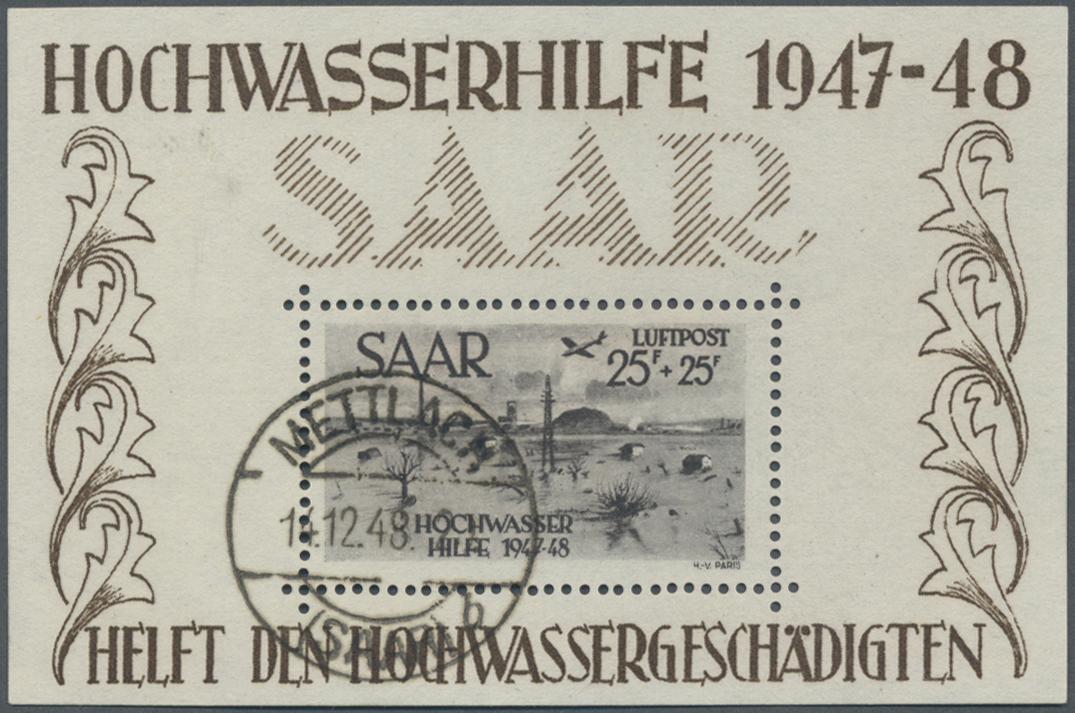 O Saarland (1947/56): 1948, Hochwasser-Blockpaar Mit Stempel "METTLACH B 14.12.48", Jeweils Geprüft Ho - Neufs