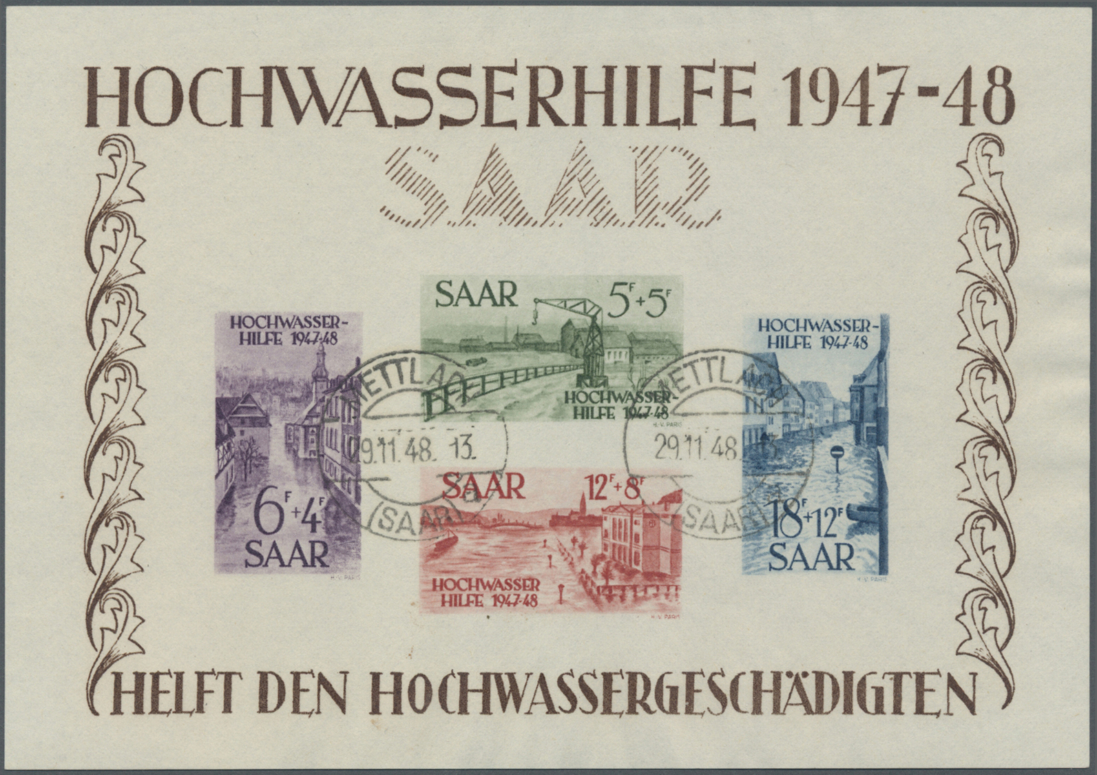 O Saarland (1947/56): 1948, Hochwasser-Blockpaar Mit Stempel "METTLACH B 14.12.48", Jeweils Geprüft Ho - Nuovi