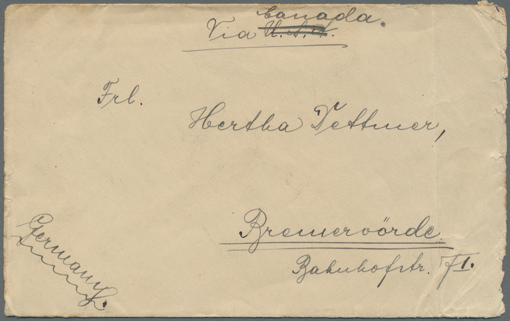 Br Britische Post In China: 1917, KGV 2 C. (3 Inc. Pair), 4 C. Tied "TIENTSIN D JY 13 22" To Reverse Of Cover End - Autres & Non Classés