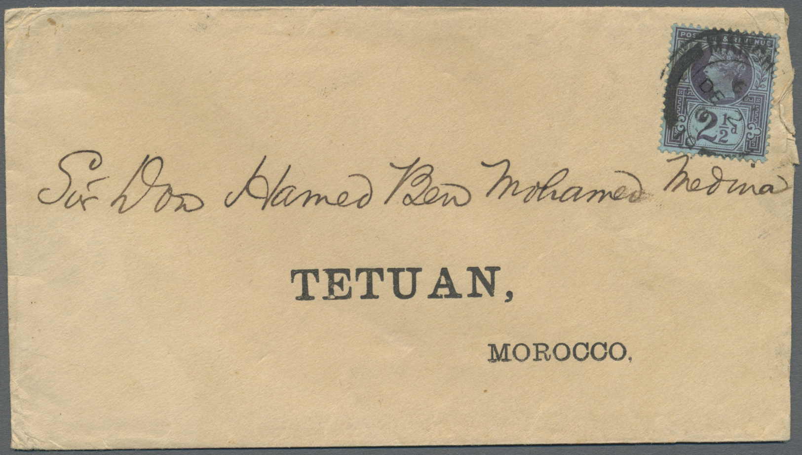 Br Britische Post In Marokko: 1901. Incoming Mail Addressed To Tetuan Bearing Great Britain SG 201, 2½d Blue Tied - Other & Unclassified