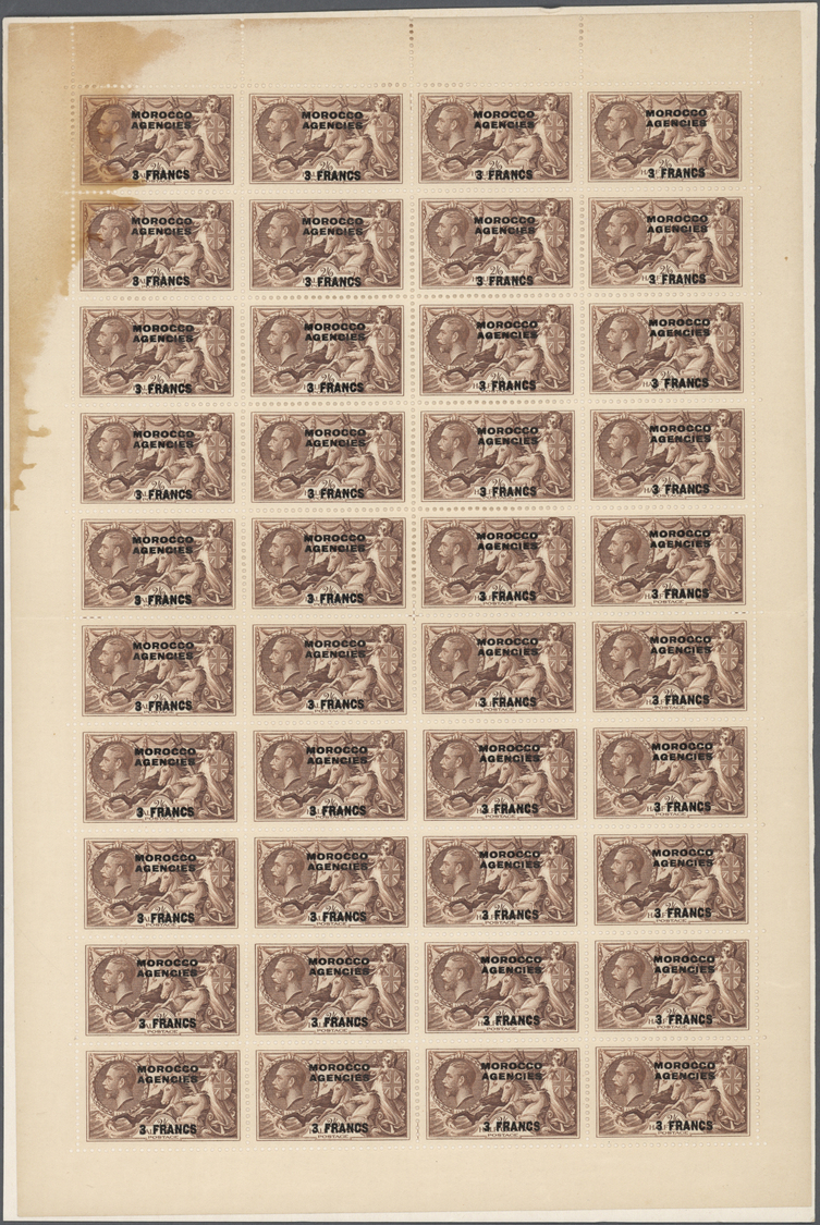 **/* Britische Post In Marokko: 1935/1936, 3fr. On 2s.6d. Brown, Complete Sheet Of 50 Stamps Unmounted Mint, At Upp - Other & Unclassified