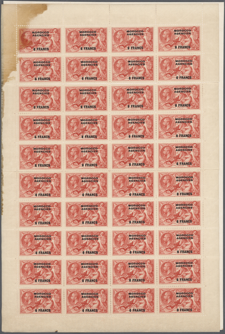 **/* Britische Post In Marokko: 1935/1936, 6fr. On 5s. Bright Rose-red, Complete Sheet Of 50 Stamps (partly Separat - Autres & Non Classés