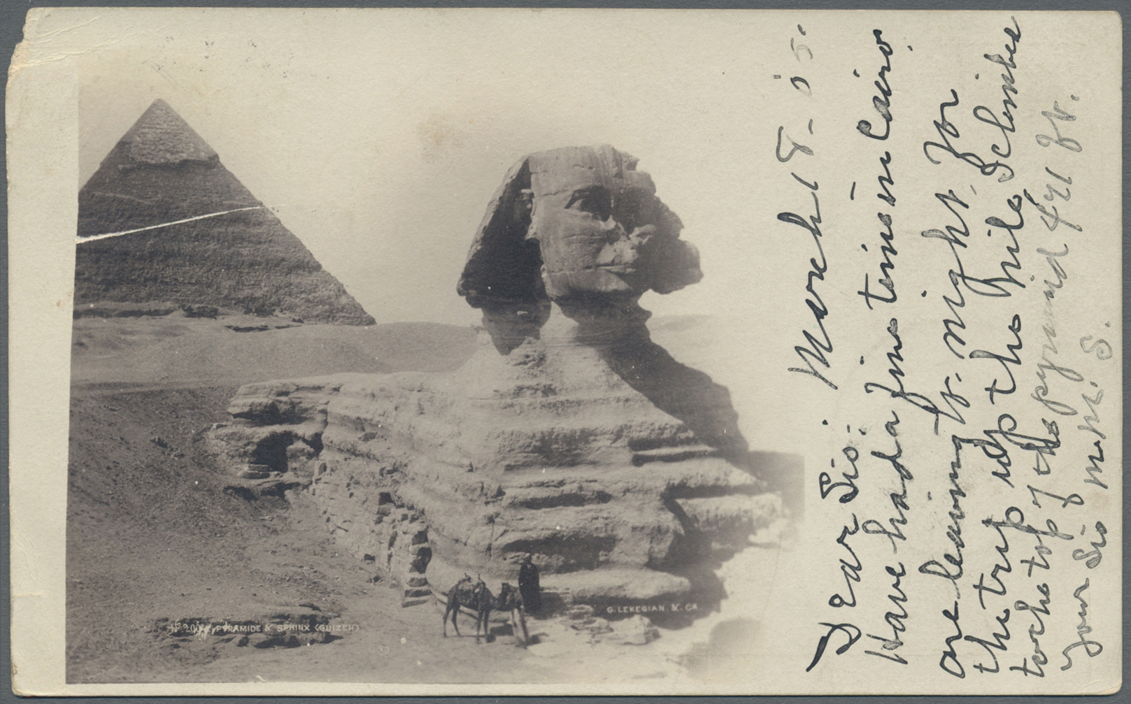 Br Ägypten: 1900-1914: Group of five picture postcards sent to the U.S.A., with lovely scenes and views, one with specia