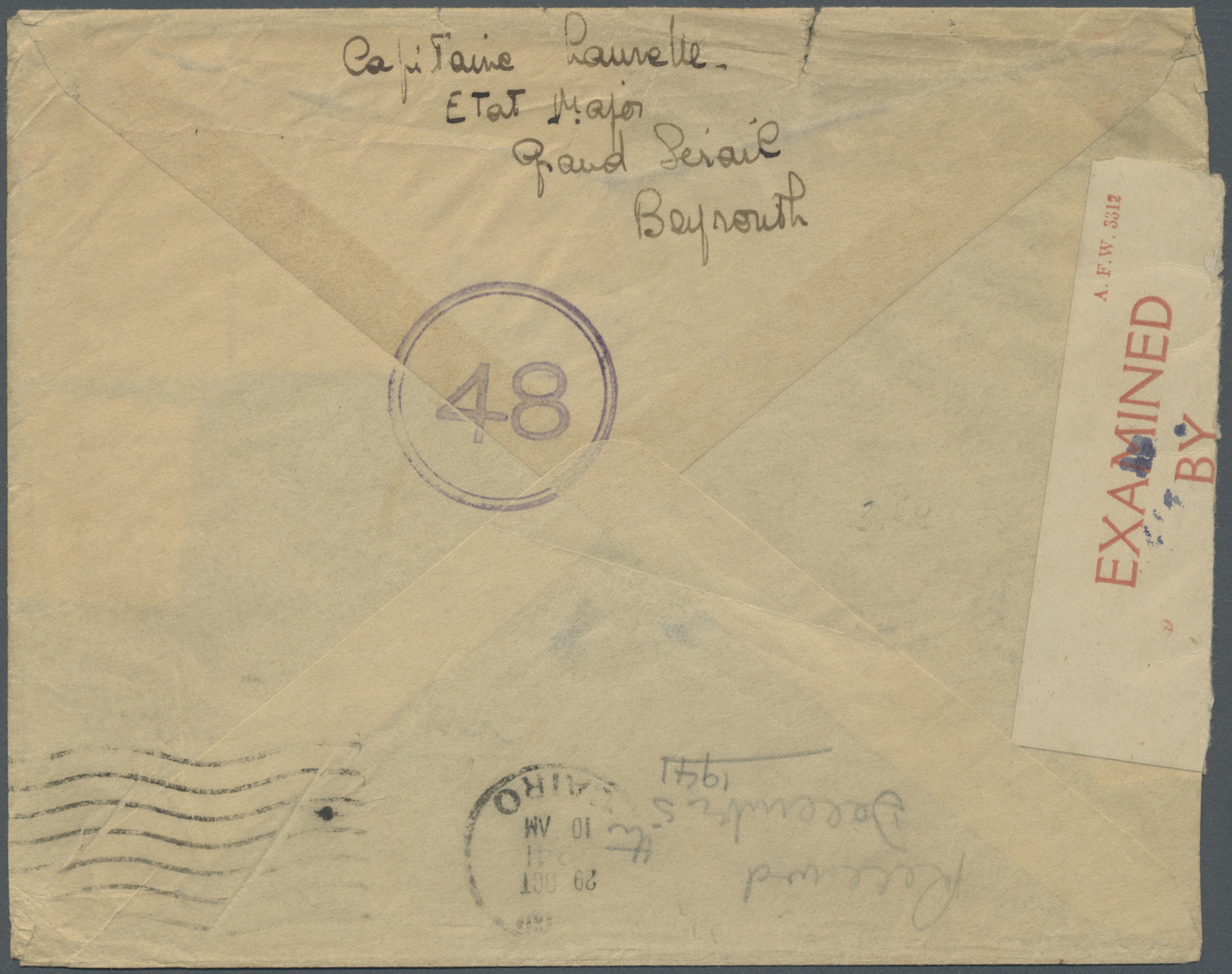 Br Ägypten: 1941. Air Mail Envelope (tears At Top) Addressed To The United States Bearing Yvert 188, 2m Vermilion, Yvert - 1915-1921 British Protectorate