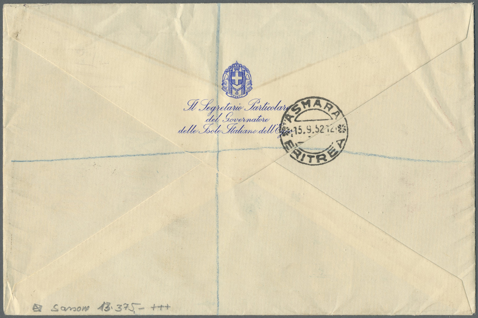 Br Britische Militärpost II. WK: 1950, "B. A. ERITREA" KGVI 5 C To 10 Sh. On Registred Airmail Cover With Last Da - Other & Unclassified