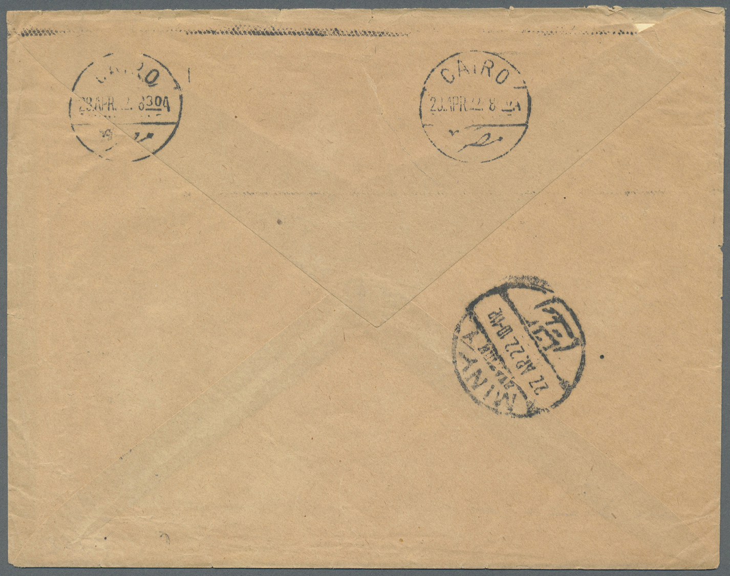 Br Ägypten: 1922, Cover From MANSAFÎS (a Very Remote Village In Upper Egypt) To Cairo Franked With 1921 5m. Tied With Su - 1915-1921 British Protectorate